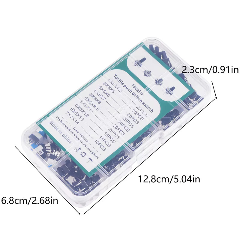 180-teiliges taktiles Drucktastenschalter-Set in Schwarz mit 6 mm und 7 mm SMD sowie THT-Momentan-Taktschaltern für DIY-Reparaturen elektronischer Komponenten - Bild 2