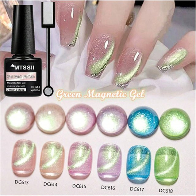 Mtssii Cat-Magnet-Gel-Nagellack-Set, grün, holografischer Glitzer, 7-teilig - Bild 1