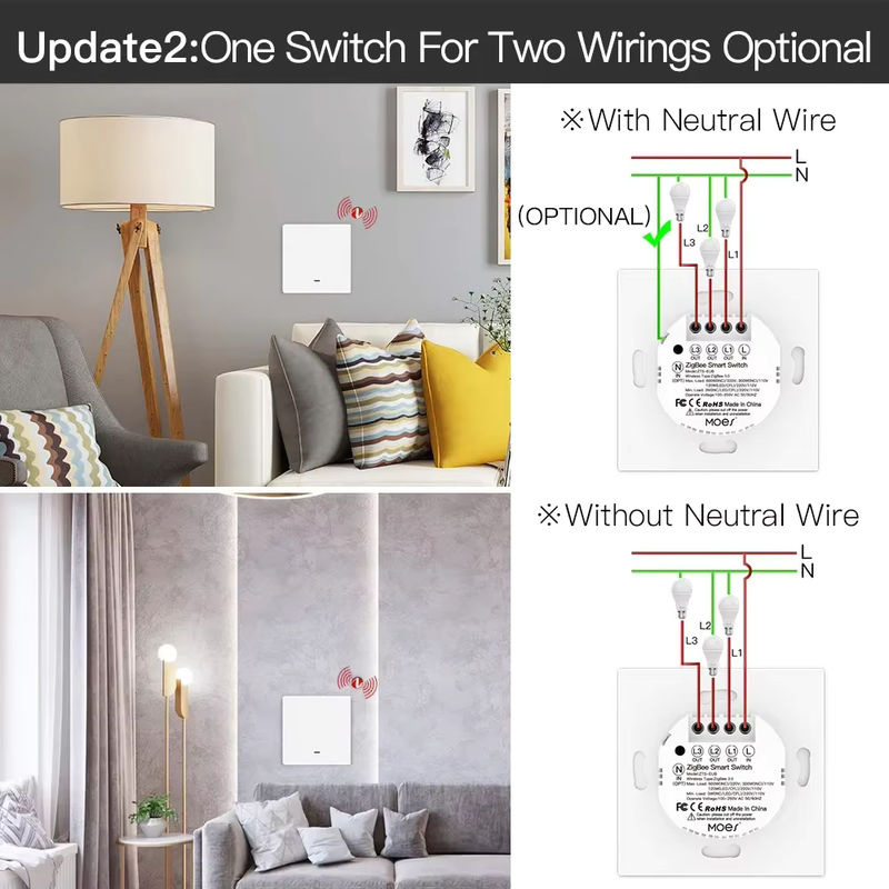 MOES Smart Lichtschalter Tuya ZigBee in Grau, 2/3-Wege Wandlichtschalter ohne Neutralleiter und ohne Kondensator, kompatibel mit Alexa, Google Home und Smart Life App - Bild 3