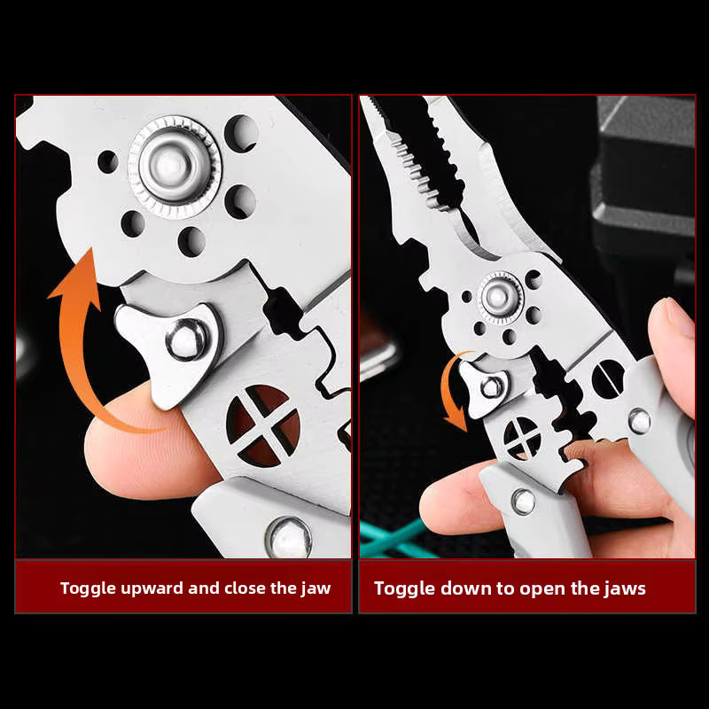 Multitool-Zange zum Abisolieren und Crimpen von Drähten, professionelles Elektriker-Werkzeugset mit Drahtschneider und Kabelabisolierer in Schwarz und Silber - Bild 3