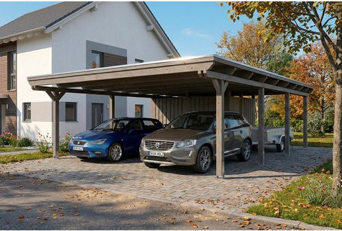 SKANHOLZ Carport Emsland aus Fichte mit EPDM-Flachdach und Abstellraum, Schiefergrau, B: 609 cm, T: 846 cm - Bild 1