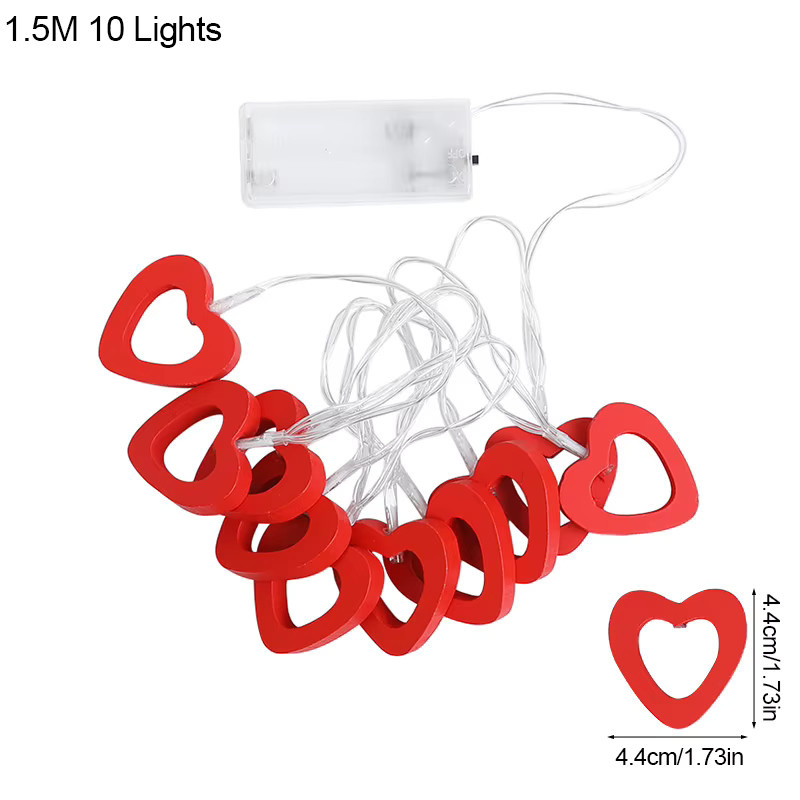 LED-Lichterkette mit Herz-Motiven in Rot und Weiß, warmweißes Licht, Länge: 1,5 m - Bild 3