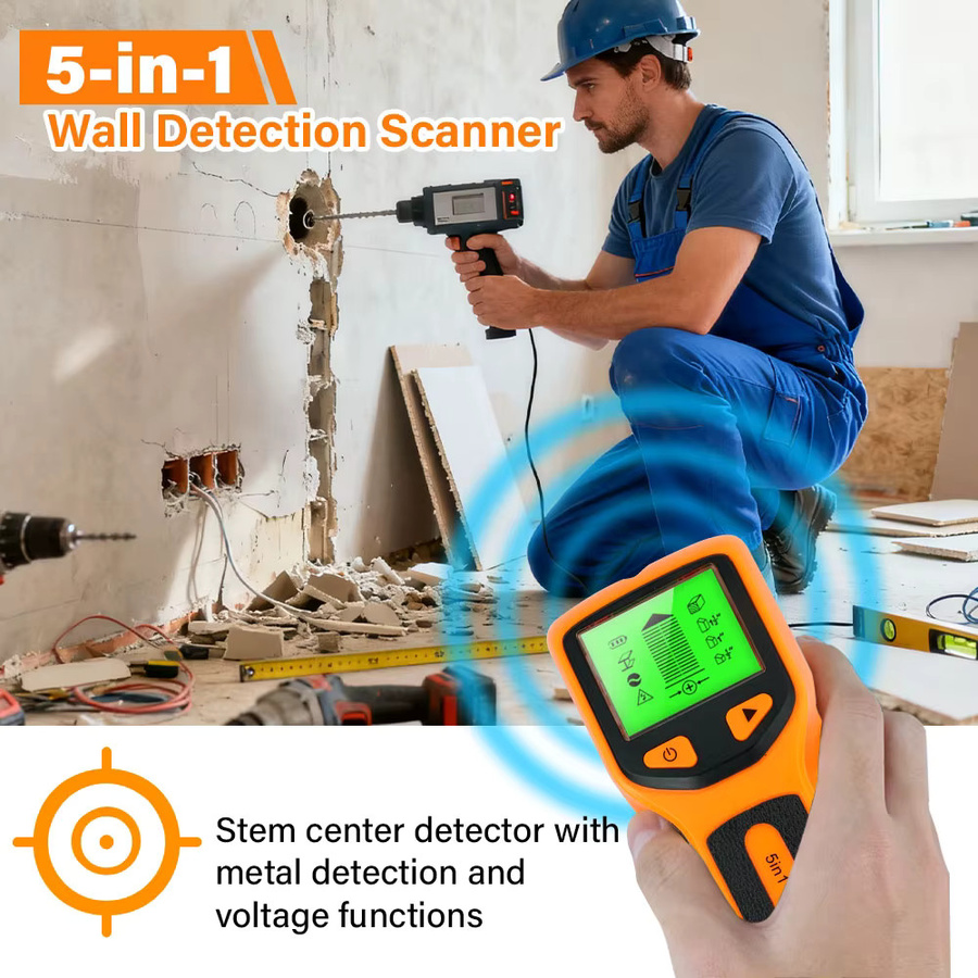 TTAKA7 5-in-1 Wanddetektor als tragbarer Schraubsäulendetektor für Live-AC-Kabel, Kabel und PVC-Wasserrohre sowie Metalldetektor - Bild 3