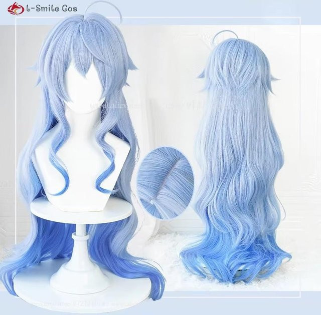 Anime Ganyu Cosplay Perücke, 90 cm, Blau Gradient, Lockig, Synthetisch - Bild 1
