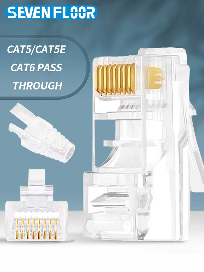 Seven Floor RJ45 Cat6 Durchgangsverbinder mit Zugentlastungshülsen für Ethernet LAN Netzwerkkabel, transparent - Bild 3