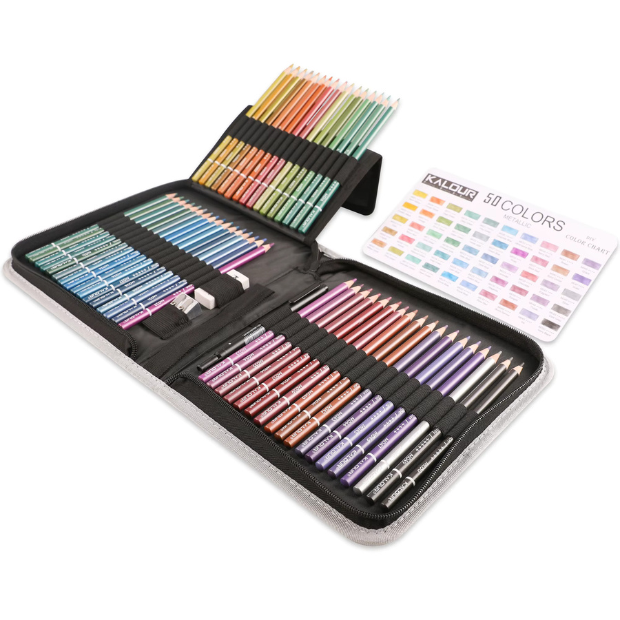 KALOUR Buntstifte Set mit 54 Stück und 50 Farben in einem Nylonetui mit Reißverschluss, Multicolour - Bild 3