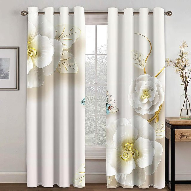 Household supplies MH Vorhänge mit Blumenmuster in Weiß, 2er-Set, semi-transparent, Breite: 50 cm, Höhe: 130 cm - Bild 1