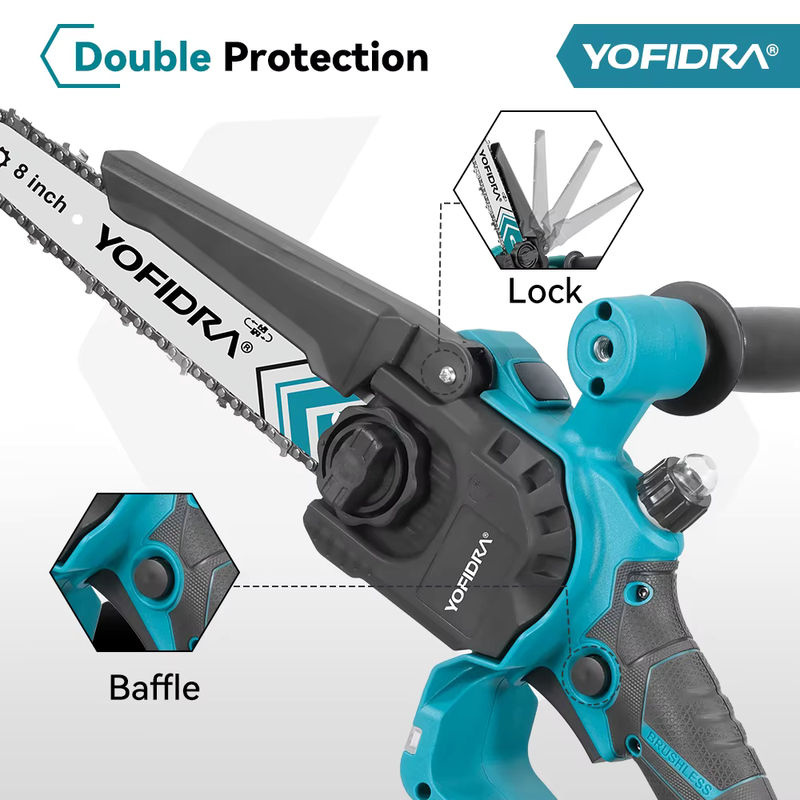 YOFIDRA Akku-Kettensäge 8 Zoll mit Digitalanzeige, bürstenlose elektrische Holzbearbeitungssäge in Türkis, kompatibel mit Makita 18V LXT Akkus - Bild 3