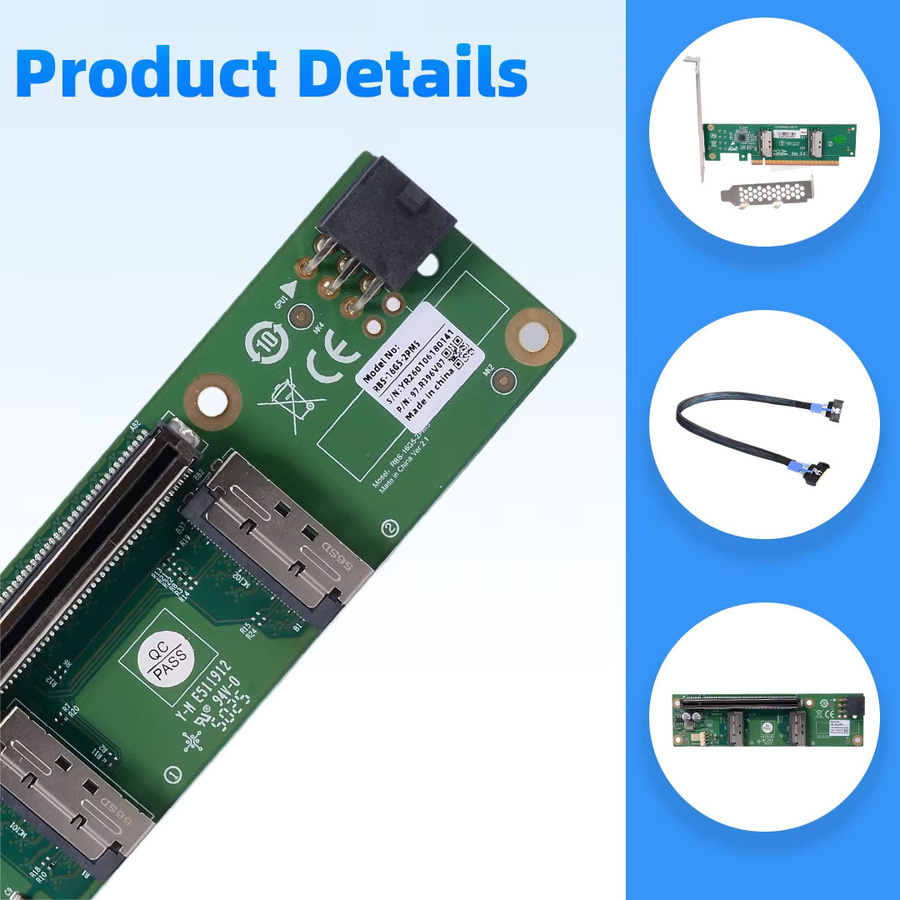ADT-Link PCIe 5.0 x16 zu MCIO 8i Riser-Karte für Server, 1U Höhe, externes GPU-Erweiterungs-Backplane-Kit, Farbe: Grün - Bild 2