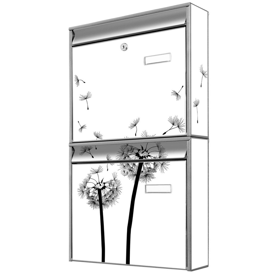 banjado Burg Wächter Briefkastenanlage für Mehrfamilienhäuser in Silber mit Pusteblume Motiv, B/H/T: 36,2 x 64,5 x 10 cm - Bild 1