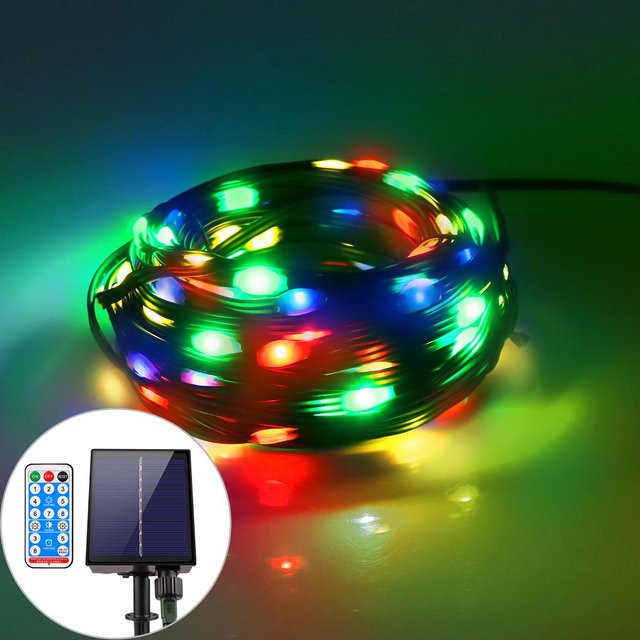 MALITAI Solar LED Lichterkette für den Außenbereich, 10m, RGB Multicolour, IP65 wasserdicht, 8 Modi - Bild 1