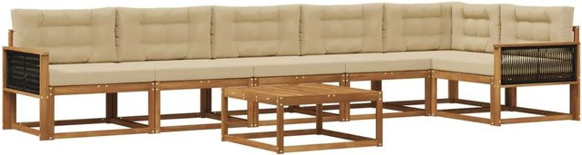 vidaXL Outdoor-Sofagarnitur aus Akazienholz mit 7 Kissen in Natur und Beige - Bild 1