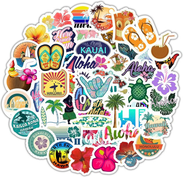 Hizxj Hawaii Surfing Aufkleber, 50-teiliges Set, multicolor, für Kinder - Bild 1