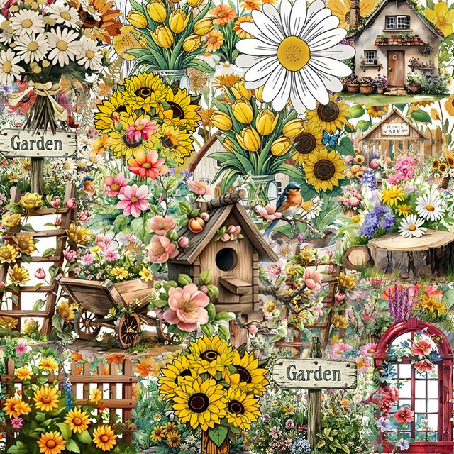 Charile Aufkleber, Pflanze Blume Landschaft, Retro, 10-teiliges Set - Bild 1