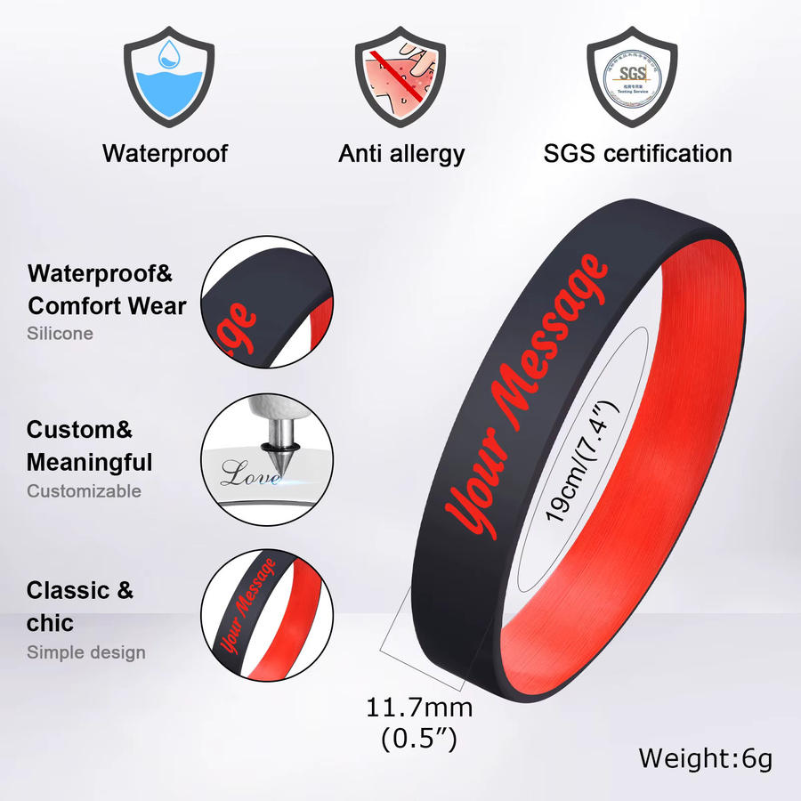 Vnox Armband, Silikon, Schwarz, Unisex - Bild 2