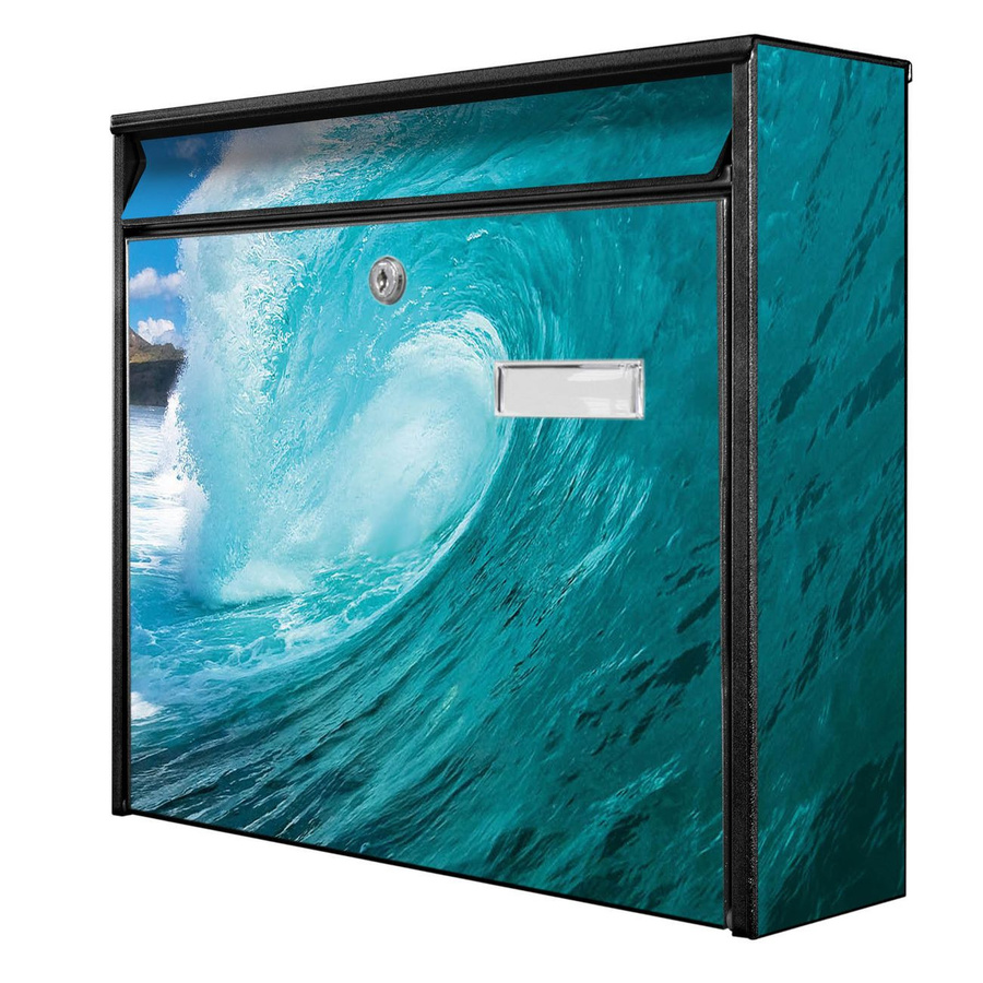 banjado Wandbriefkasten Modell Mail Burg Wächter in Schwarz mit Wellen-Meer-Motiv, B/H/T: 36 x 32 x 10 cm - Bild 1