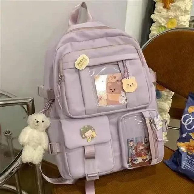 Patchwork-Rucksack-Set für Teenager-Mädchen mit Federmäppchen und Zubehör, violett - Bild 1
