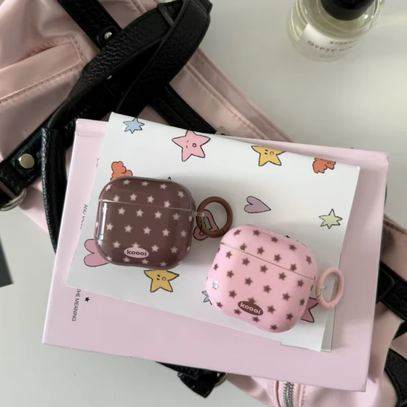 IMD Schutzhülle Pink-Coffee Stars für Apple AirPods Serie 1, 2, 3, 4 und Pro/Pro 2/Pro 3 mit Haken, staubdicht und Anti-Fall-Schutz - Bild 2