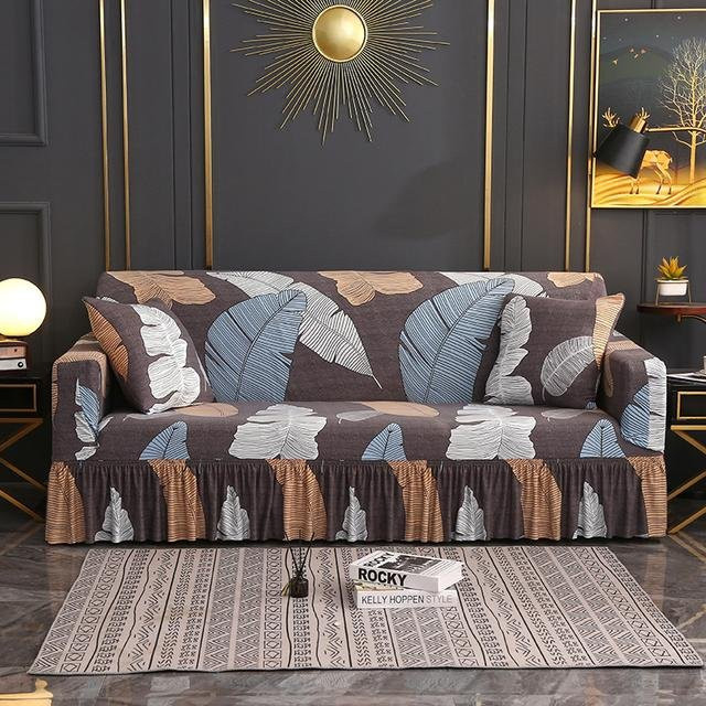 S-EMIGA Universeller Sofabezug mit Rock in Braun, waschbarer und rutschfester elastischer Stoff für Sofas, Größe Small (Breite: 90-140 cm) - Bild 1