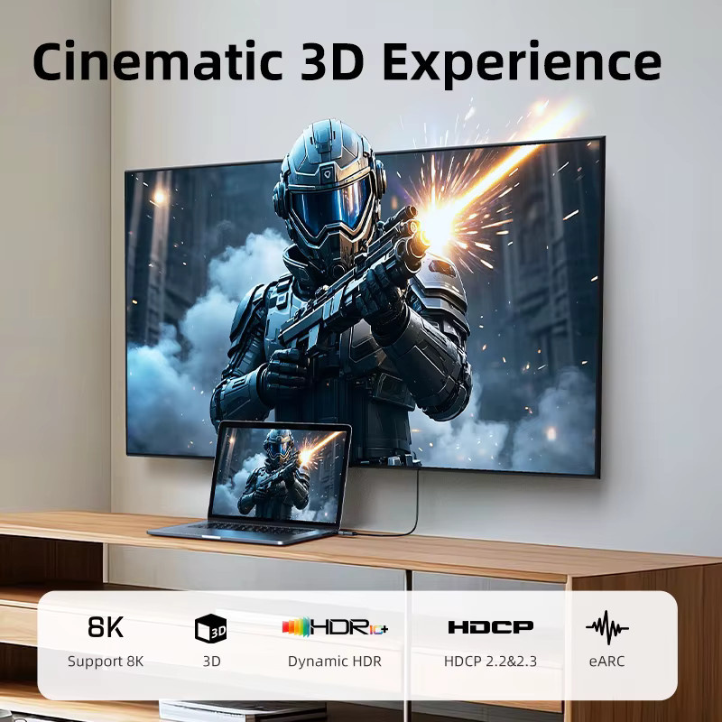 CABLETIME Mini-HDMI auf HDMI Adapter, bidirektional, 8K@60Hz/4K@120Hz UHD, 48Gbps Ultra-High-Speed, Schwarz - Bild 3