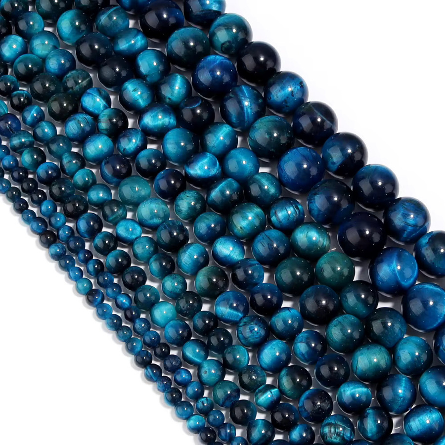 Blaue Tigerauge Perlen, rund, lose Perlen, 4-12 mm - Bild 5