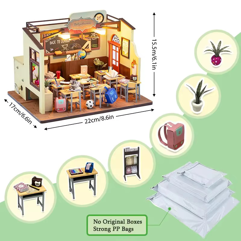 Battoom DIY Mini-Puppenhaus 3D-Holzpuzzle als kreatives Modellbau-Set in Natur und Mehrfarbig mit Werkzeug - Bild 5
