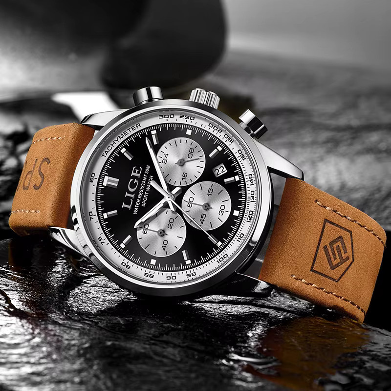 Lige Armbanduhr, Quarz, Leder, Schwarz, Herren - Bild 2