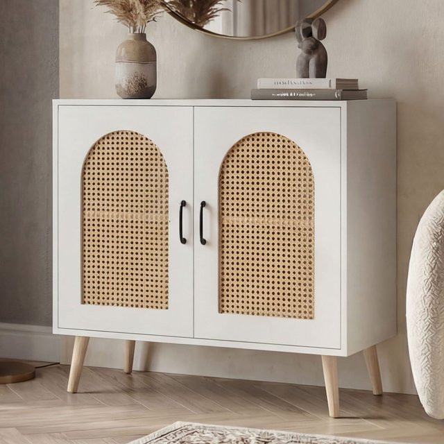 MCW Kommode P51 in Weiß aus Poly-Rattan und MDF, B/T/H: 79 x 40 x 80 cm - Bild 1