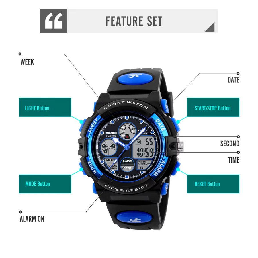 SKMEI Armbanduhr Kinder, Digitaluhr, Blau, Kunststoff, 5 Bar Wasserdicht - Bild 4