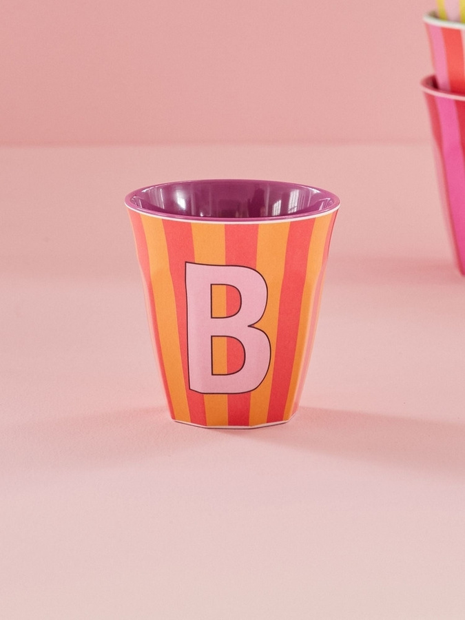 Rice Melamin Becher Buchstabe B mit Streifen in Pink, 250 ml - Bild 2