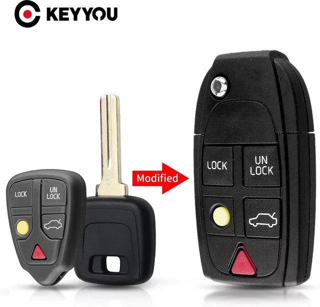 Keyyou Autoschlüssel Anhänger Gehäuse Shell Ersatz Flip Folding Fernbedienung Abdeckung für Volvo S60 S80 V70 XC70 XC90 in Schwarz - Bild 1