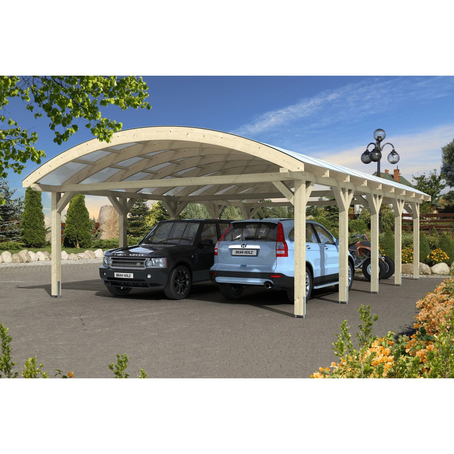Skan Holz Carport Franken Bogendach aus Fichte Leimholz mit Doppelstegplatten aus Polycarbonat, Farbe: beige, B/T: 635 x 969 cm, Höhe: 308 cm - Bild 2