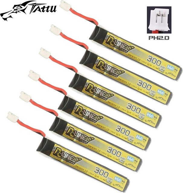 TATTU 75C 300mAh 3,8 V LiPo Batterie mit Ladegerät und PH2.0 Anschluss für RC Hubschrauber, Quadcopter und FPV Racing Drones - Bild 1