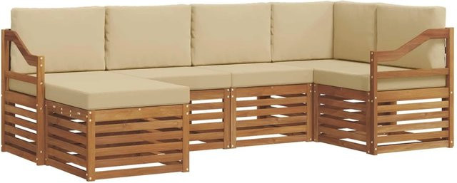 vidaXL Sofagarnitur 6-teilig aus Massivholz Akazie in Natur und Beige mit Polsterung und L-Form - Bild 1