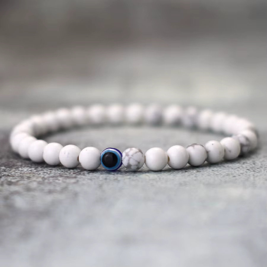 Armband, Howlith Perlen, Weiß, Blau, Rot, 6mm, Herren - Bild 2
