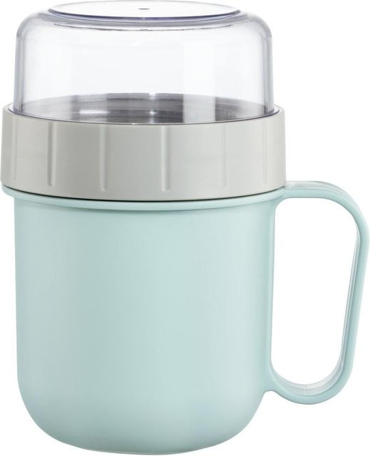 XavaX Müslibecher To Go mit Topper und 2 Fächern, Pastellblau/Grau, 500 ml + 200 ml - Bild 1