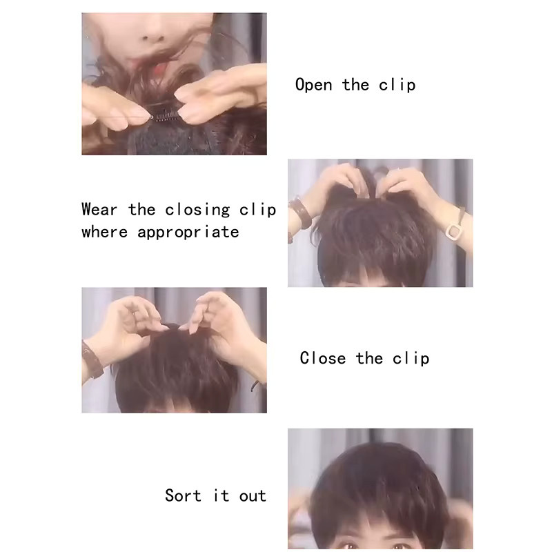 SHUOXIU Haaraufsatz mit Pony, Clip-in-Haarverlängerungen, gewellt, dunkelbraun, Damen - Bild 4