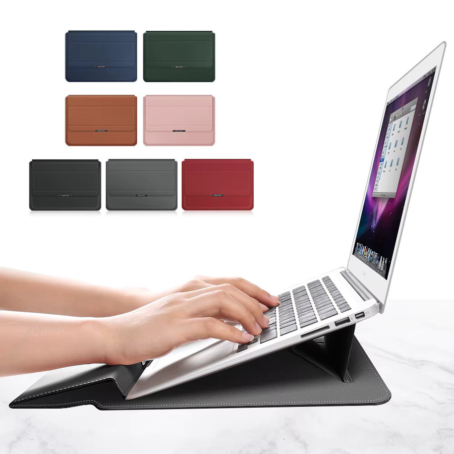 Honor MagicBook 16 Pro X15 X16 Laptop-Hülle aus PU-Leder mit magnetischer Klappfunktion, faltbarem Ständer, Handgelenkauflage und integrierter Tasche für Ladegerät und Kabel, erhältlich in Grün und Pink - Bild 3