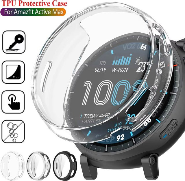 Huami TPU-Schutzhülle für Amazfit Active Max, transparent, gehärtete Glasabdeckung - Bild 1