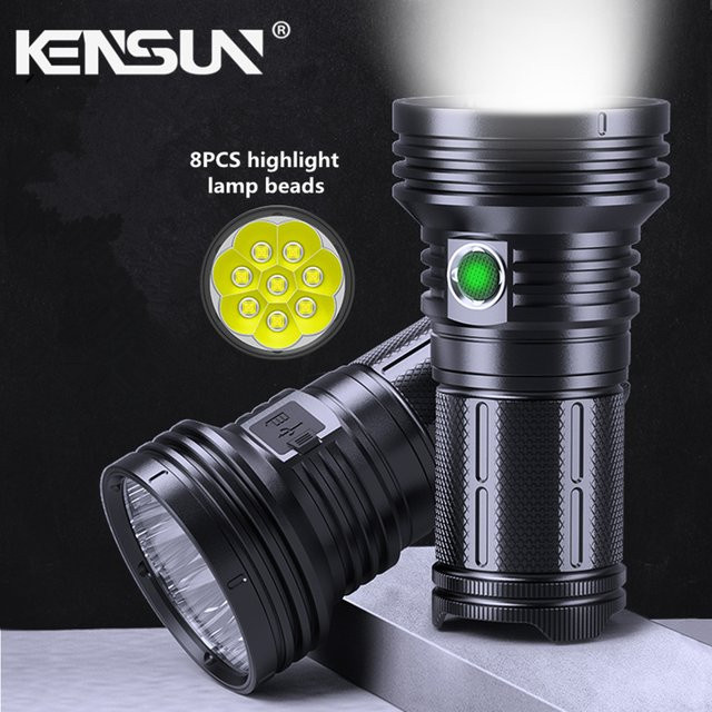 KENSUN 8 LED Taschenlampe in Schwarz mit Typ-C-Ladung und Leistungsanzeige aus Aluminium - Bild 1