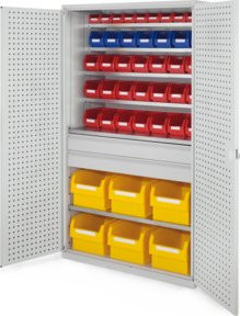 Kappes Grossraumschrank Mod. 33 mit Lochplattentüren in Grau und Weiss, abschliessbar, aus Stahl und Kunststoff, H: 195,0 cm, B: 113,0 cm, T: 59,0 cm - Bild 1