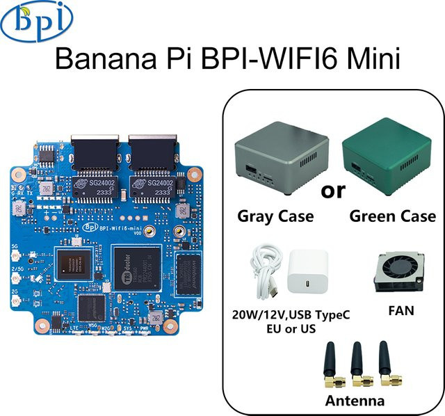 Banana Pi BPI-WIFI6 Mini Open-Source WiFi 6 Router-Board mit Dual-Core ARM SoC TR6560 TR5220 und Antennengehäuse in Blau - Bild 1