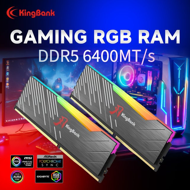 KingBank KRRB DDR5 RAM Kit 32GB (2x16GB) RGB 6400MHz CL32 Schwarz - Bild 1