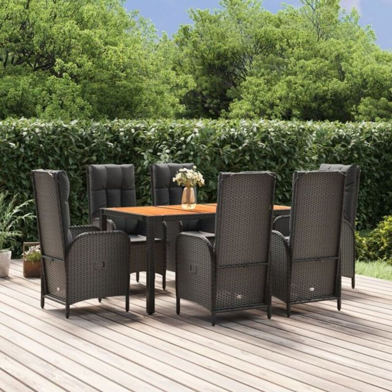 7-teilige Garten-Essgruppe aus Poly-Rattan mit Kissen in Schwarz von Vidaxl - Bild 1