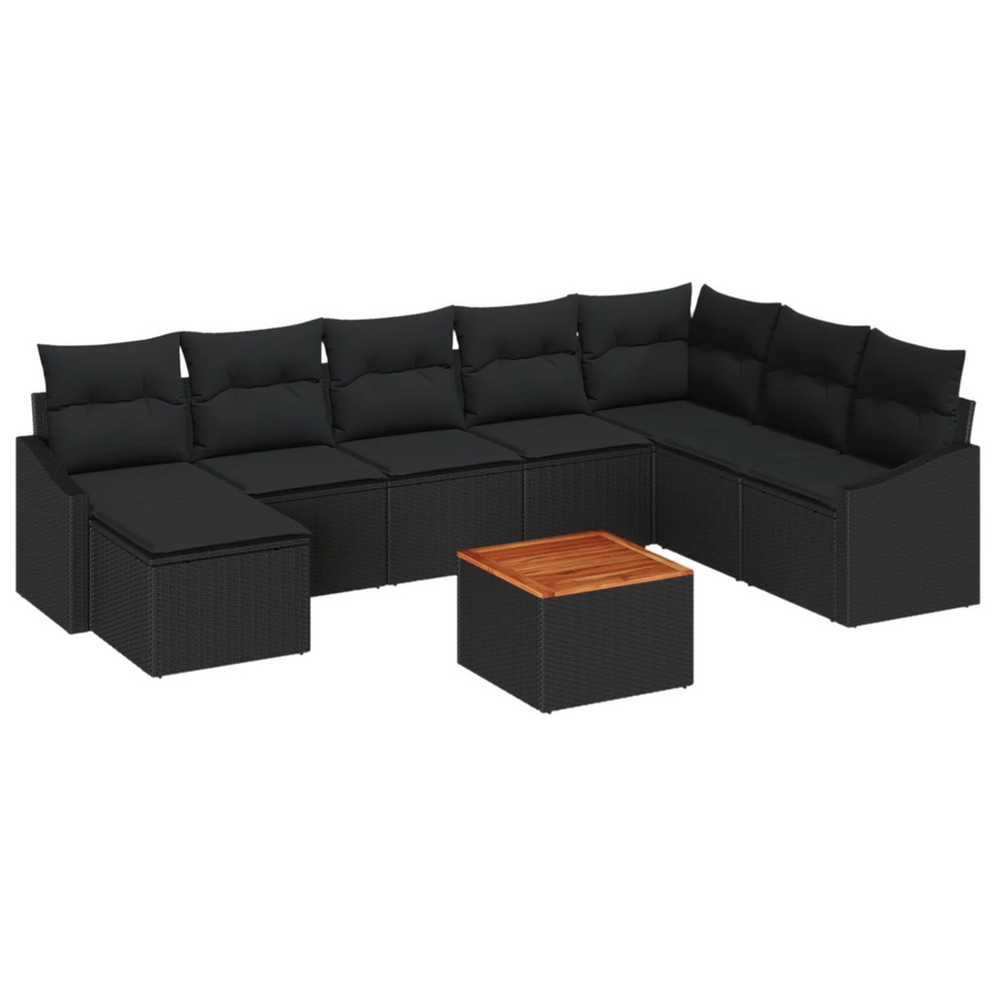 vidaXL Garten-Sofa-Set 9-teilig aus Poly Rattan und Akazienholz in Schwarz - Bild 2