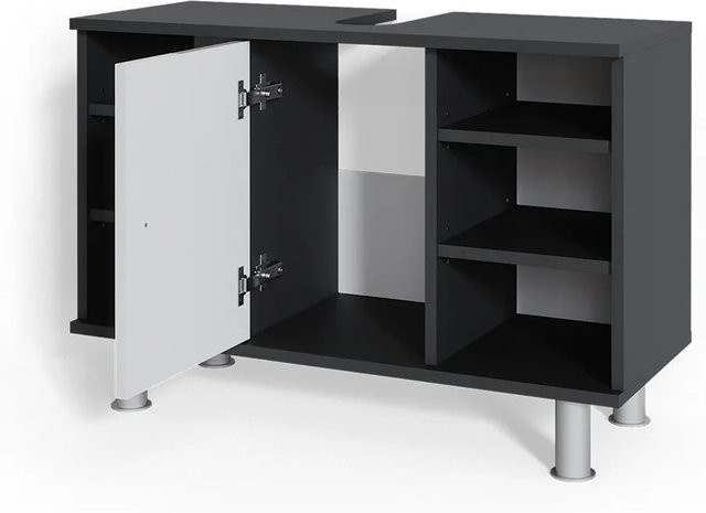 Vicco Waschtischunterschrank Fynn Badschrank in Weiß und Anthrazit Hochglanz B/T: 80 x 54 cm - Bild 2