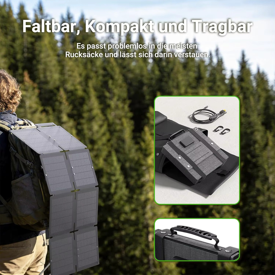 LIONSHEE 60W Faltbares Solarpanel Tragbares Solar Ladegerät IP67 Wasserdicht in Schwarz mit USB-C, USB-A und DC Ausgängen für Camping und Outdoor - Bild 5