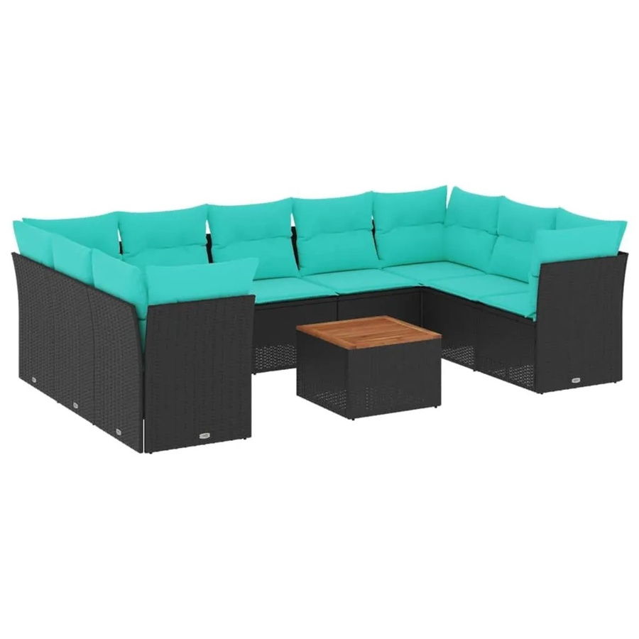 vidaXL 10-teilige Garten-Sofagarnitur aus Poly-Rattan in Schwarz mit Sitzkissen und Tisch in L-Form - Bild 2