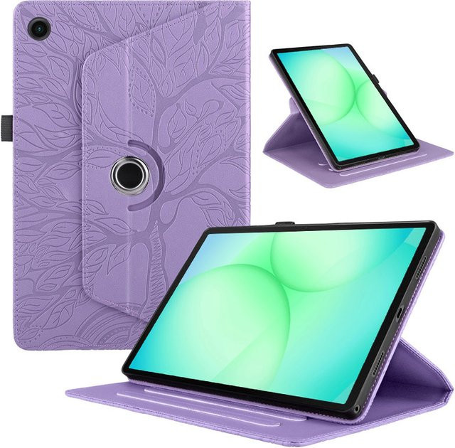 Samsung Galaxy Tab A11 Schutzhülle aus rotierendem PU Leder mit Standfunktion in Rot und Lila für 8,7 Zoll Modelle SM-X130 X133 X135 - Bild 1