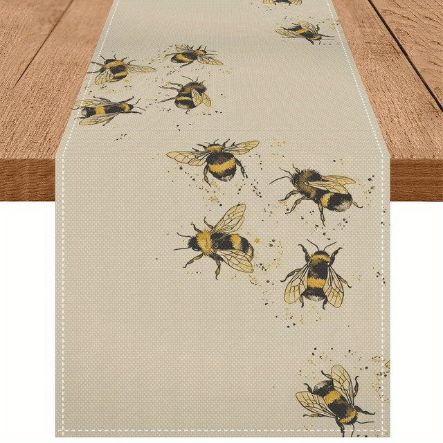 Cozy Bee Tischläufer mit abstraktem Hummel-Design in Gelb und Beige, rechteckig, pflegeleicht - Bild 1